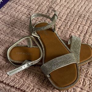 TOP Moda Silver Rhinestone Flat Sandals